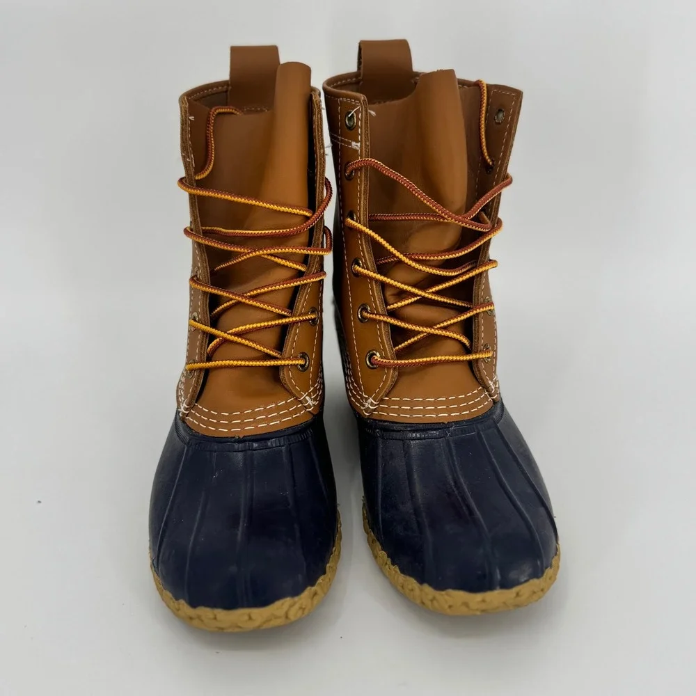 LL Bean 8" Bean Boots Tan Navy Waterproof Women's Size 6 Medium Width - Picture 2 of 11